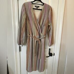 Glamour Gold and Pink Wrap Midi Dress with Bishop Sleeves